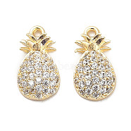 Brass Micro Pave Clear Cubic Zirconia Charms, Pineapple, Real 18K Gold Plated, 10.5x6x2.5mm, Hole: 0.9mm(KK-C054-22G)