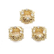 Brass Micro Pave Cubic Zirconia European Beads, Large Hole Beads, Long-Lasting Plated, Cadmium Free & Lead Free, Rondelle with Flower, Real 18K Gold Plated, 10.5x7.5mm, Hole: 5mm(KK-Q006-40G)