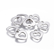 201 Stainless Steel Hollow Charms, Heart, Stainless Steel Color, 10x9.5x0.8mm, Hole: 1.5mm(STAS-F207-35P)