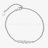 Anti-Tarnish S925 Sterling Silver Heart Bracelets for Women, Sweet and Simple, Platinum, 5.91 inch(150mm)(IE2914-2)