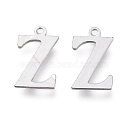 304 Stainless Steel Charms, Laser Cut, Alphabet, Stainless Steel Color, Letter.Z, 12.5x7.5x0.8mm, Hole: 1mm(STAS-H112-Z-P)