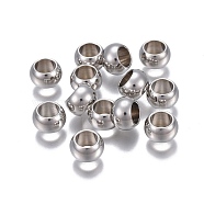 201 Stainless Steel European Beads, Large Hole Beads, Rondelle, Stainless Steel Color, 8x5mm, Hole: 4.9mm(STAS-P236-35P)