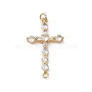 Rack Plating Brass Pave Cubic Zirconia Connector Charms, Cross Links, Lead Free & Cadmium Free, Real 18K Gold Plated, Long-Lasting Plated, Clear, 34x20x4.5mm, Hole: 3.4mm(KK-O142-14G)