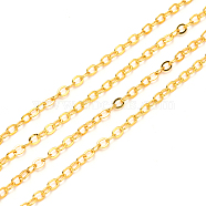 Brass Cable Chains, Soldered, with Spool, Flat Oval, Golden, 2.6x2x0.3mm, Fit for 0.7x4mm Jump Rings, about 32.8 Feet(10m)/roll(CHC-T008-06B-G)