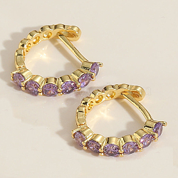 Golden Brass with Cubic Zircon Hoop Earrings, Rings, Thistle, 19x18mm(PW-WG85136-02)