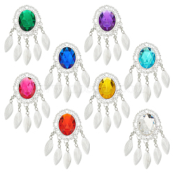 8Pcs 8 Colors Iron Big Pendants, with Acrylic, Oval with Leaf Charms, Silver, 105x48x8mm, 1pc/color(FIND-FG0003-31S)