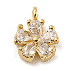 Brass with Clear Cubic Zirconia Charms, Light Gold, Flower, 9.5x7.5x2.5mm, Hole: 1.2mm(KK-G478-02A-KCG)
