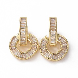 Clear Cubic Zirconia Donut Dangle Hoop Earrings, Brass Jewelry for Women, Golden, 25mm, Pin: 1.1mm(EJEW-E277-01G)