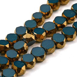 Electroplate Glass Beads Strands, with Golden Plated Edge, Faceted Flat Round, Cadet Blue, 4x2.5mm, Hole: 1mm, about 70pcs/strand, 20.87 inch(53cm)(EGLA-G037-02A-HP03)