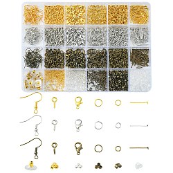 DIY Jewelry Making Finding Kit, Including Zinc Alloy Lobster Claw Clasps, Iron Earring Hooks & Screw Eye Pin Peg Bails & Jump Rings & Flat Head Pins, Brass Crimp Beads, Ear Nuts, Mixed Color(DIY-YW0006-94)