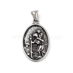 Retro 304 Stainless Steel Big Pendants, Oval with Human Charm, Antique Silver, 41.5x25x5mm, Hole: 4.5x7mm(STAS-I205-19AS)