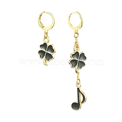 Golden Alloy Enamel Dangle Leverback Earrings, Asymmetrical Earrings, Clover, 33~64x10~12.5mm(EJEW-JE05654-02)