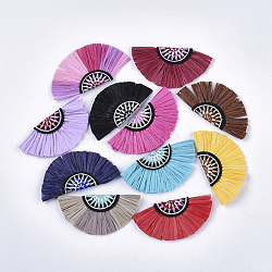 Bohemia Style Raffia Decoration Accessories, with Non-Woven Fabric, Fan Shaped, Mixed Color, 77~91x40~42.5x3.5~5mm(FIND-T060-002)