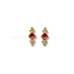 Brass Pave Cubic Zirconia Connector Charms, DIY Jewelry Bracelet Accessories, Golden, Rhombus Links, Red, 16x6mm(PW-WG57330-07)