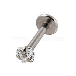 304 Stainless Steel Threaded Flatback Earrings, Cubic Zirconia Cartilage Earrings, Clear, 11x4mm, Heart: 3.5x3mm(EJEW-NH0001-01C-02)
