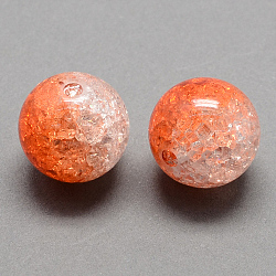 Two Tone Transparent Crackle Acrylic Beads, Half Spray Painted, Round, Dark Orange, 12mm, Hole: 2.5mm, about 528pcs/500(CACR-R009-12mm-05)