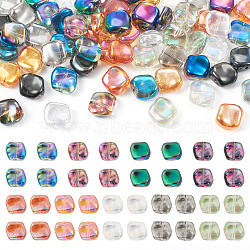 64pcs 8 colors Electroplate Transparent Glass Beads, AB Color, Twisted Square, Mixed Color, 11.5~12x10.5~11x5mm, Hole: 1.2mm, 8pcs/color(EGLA-TA0001-18)