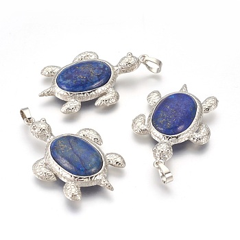 Natural Lapis Lazuli Pendants, with Alloy Findings, Tortoise, Platinum, 49x31.5x7mm, Hole: 8x5mm