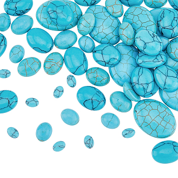 100Pcs 5 Styles Synthetic Turquoise Cabochons, Oval, Dyed, 8~25x6~18x3~6mm, 20pcs/style