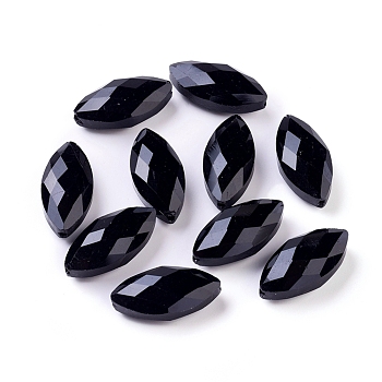 Crystal Glass Horse Eye Beads, Faceted, Black, 25x12x8mm, Hole: 1mm