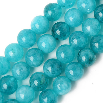 Natural Quartz Beads Strands, Dyed & Heated, Imitation Amazonite Color, Round, Dark Cyan, 6~6.5mm, Hole: 1mm, about 65pcs/Strand, 15.55 inch(39.5cm)
