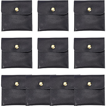 PU Imitation Leather Jewelry Storage Bags, with Snap Buttons, Square, Black, 8x8x0.73cm