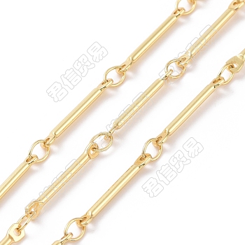 Brass Bar Link Chains, Unwelded, Cadmium Free & Nickel Free & Lead Free, Real 18K Gold Plated, 14x2x1mm, 3.5x2.5x0.4mm, about 3.28 Feet(1m)/Box