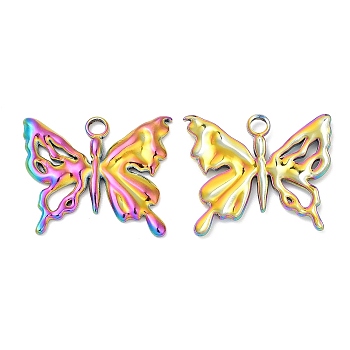 304 Stainless Steel Pendants, Butterfly Charm, Rainbow Color, 21x25x2mm, Hole: 3mm