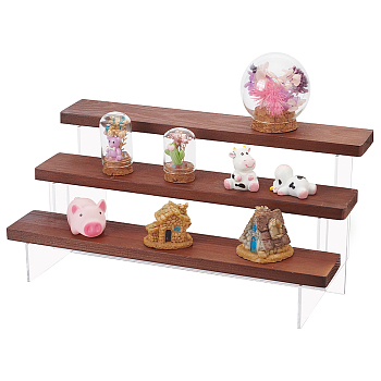 3-Tier Acrylic Nail Polish Display Risers, Wooden Tiered Collection Organizer Shelf Stand for Perfume, Minifigures, Cupcake Holder, Camel, Finish Product: 29.5x16.5x13.2cm