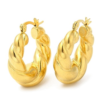 Ion Plating(IP) 304 Stainless Steel Rope Chains Shape Hoop Earrings, Real 18K Gold Plated, 29~30x26x9.5mm