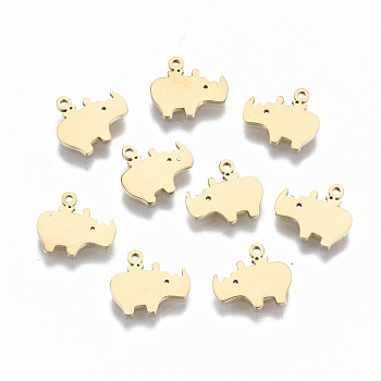 304 Stainless Steel Charms, Laser Cut, Rhinoceros, Real 14K Gold Plated, 7.5x8.5x1mm, Hole: 0.8mm
