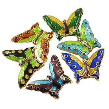Handmade Cloisonne Beads, Mixed Color, Butterfly, 16mm long, 21mm wide, 3mm thick, hole: 2mm