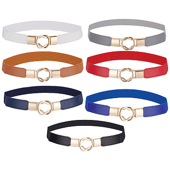 7Pcs 7 Colors PU Elastic Chain Belt, Iron Knot Buckle Cinch Belt Dress Belt for Women, Mixed Color, 665x26mm, 1pc/color