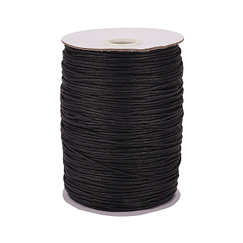 Waxed Cotton Cord, for Jewelry Making, Black, 1.5mm, about 200yards/roll