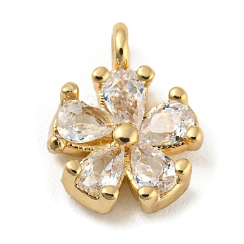 Brass with Clear Cubic Zirconia Charms, Light Gold, Flower, 9.5x7.5x2.5mm, Hole: 1.2mm