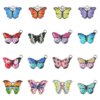 40Pcs Alloy Enamel Pendants, Butterfly Charms, Cadmium Free & Lead Free, Mixed Color, 13.5~20x12.5~22x1.5~2.2mm, Hole: 1.3~2mm, 10pcs/style