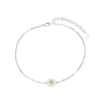 SHEGRACE Trendy 925 Sterling Silver Anklet, with Daisy Flower, Silver, 210mm