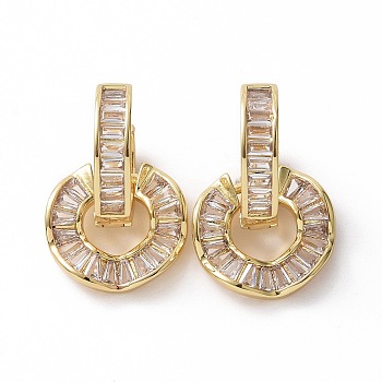 Clear Cubic Zirconia Donut Dangle Hoop Earrings, Brass Jewelry for Women, Golden, 25mm, Pin: 1.1mm