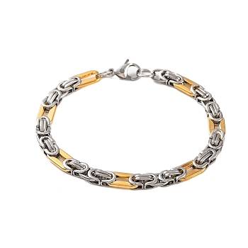 304 Stainless Steel Byzantine Chain Bracelets, with 201 Stainless Steeel Findings, Golden & Stainless Steel Color, 8-1/2 inch(21.5cm)