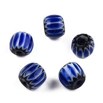 Handmade Lampwork Beads Strands, Column, Dark Blue, 5.5~7.5x4.5~6mm, Hole: 1.4mm, about 70~72pcs/strand, 15.75 inch~15.94 inch(40~40.5cm)