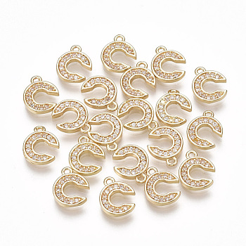 Brass Cubic Zirconia Charms, Letter, Clear, Real 18K Gold Plated, Letter.C, 10x8x1.5mm, Hole: 1mm