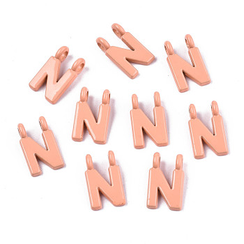 Spray Painted Alloy  2-Loop Link Pendants, Cadmium Free & Lead Free, Letter, Letter.N, 13.5x8x1.5mm, Hole: 2mm