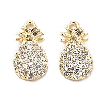 Brass Micro Pave Clear Cubic Zirconia Charms, Pineapple, Real 18K Gold Plated, 10.5x6x2.5mm, Hole: 0.9mm