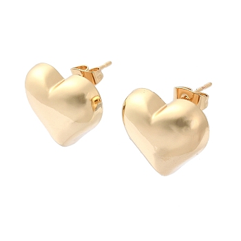Heart Brass Stud Earrings, Long-Lasting Plated, Golden, 16x18mm