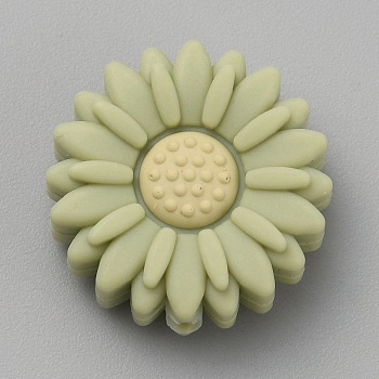 Daisy Food Grade Eco-Friendly Silicone Focal Beads, Dark Sea Green, 19x7.5mm, Hole: 2.5mm