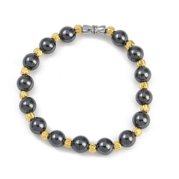 Synthetic Non-magnetic Hematite Beaded Stretch Bracelets for Women Men, with Platinum Alloy Clasp, 7-1/2 inch(19cm)