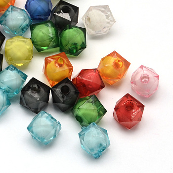 Faceted Transparent Cube Acrylic Beads, Bead in Beads, Mixed Color, 11~12x11~12x11mm, Hole: 3mm, about 570pcs/500g