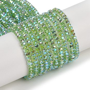 Electroplate Glass Beads Strands, Pearl Luster Plated, Faceted, Rondelle, Dark Sea Green, 3x4mm, Hole: 1mm, about 100pcs/strand, 12.60''(32cm)