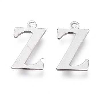 304 Stainless Steel Charms, Laser Cut, Alphabet, Stainless Steel Color, Letter.Z, 12.5x7.5x0.8mm, Hole: 1mm