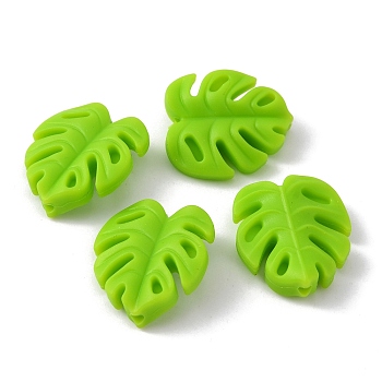 Food Grade Eco-Friendly Silicone Beads, Chewing Beads For Teethers, DIY Nursing Necklaces Making, Monstera Leaf, Lawn Green, 23x21x7mm, Hole: 2mm